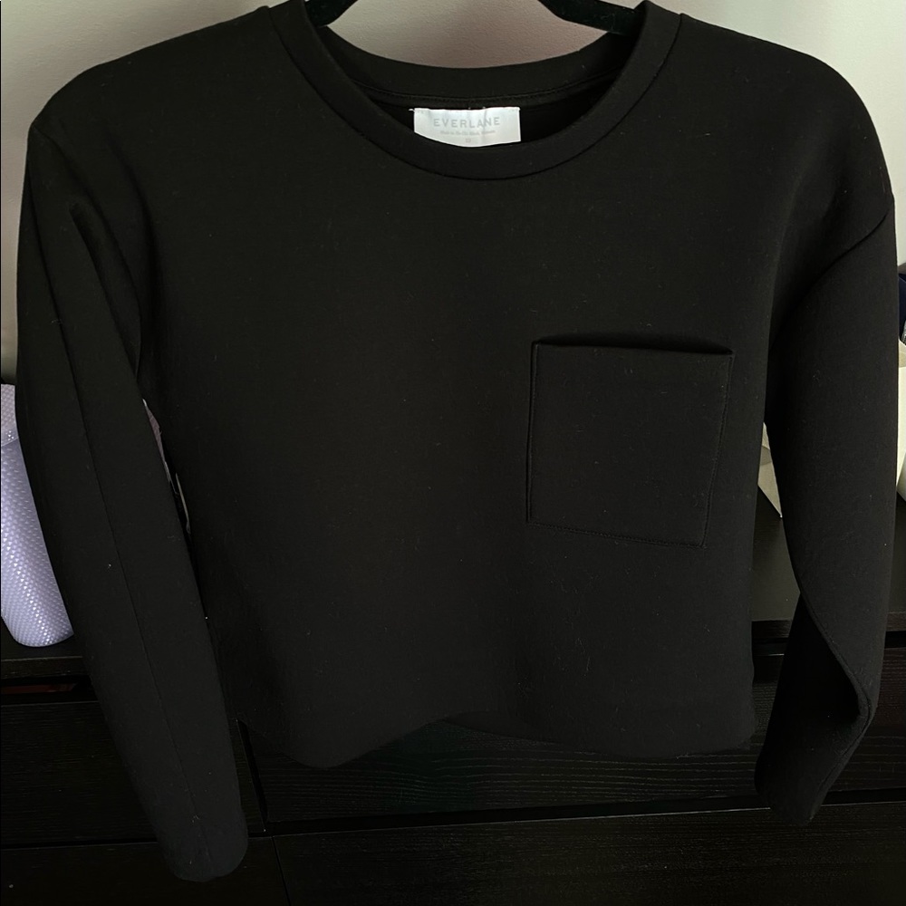 EVERLANE Women’s Scuba Pullover Sweatshirt with Pocket Black - XS